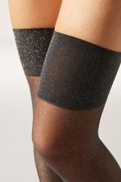 20 Denier Glitter Over-The-Knee Sheer Socks, Black/Silver, 5501_5514, large image number 2