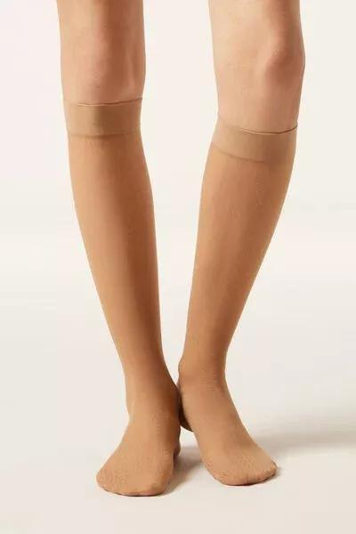 Beige Diamond-Patterned Knee-High-Socks, 5501_5513, large image number 0