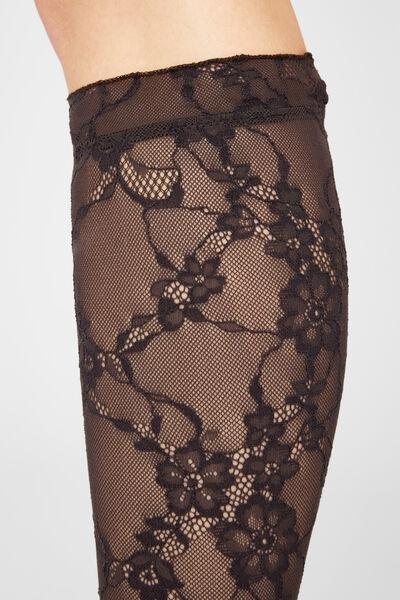 Black Floral Lace Knee-High Cotton Socks, 5501_095F, medium