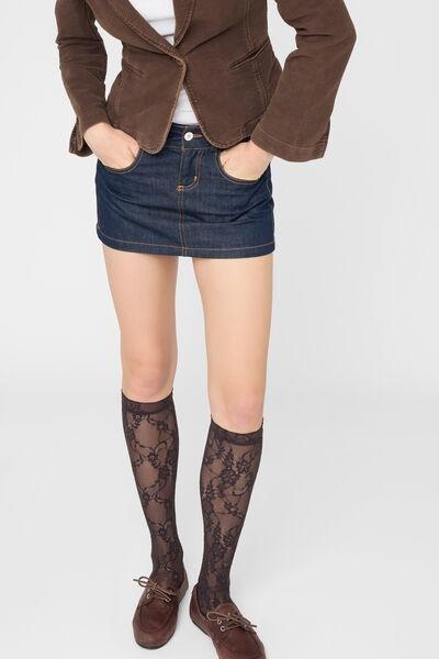 Black Floral Lace Knee-High Cotton Socks, 5501_095F, large image number 3