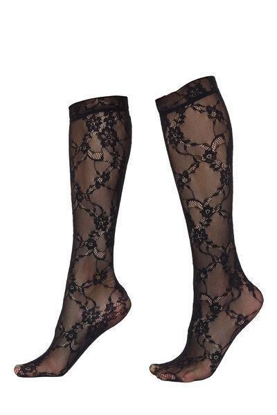 Brown Floral Lace Knee-High Socks, 5501_171F, medium