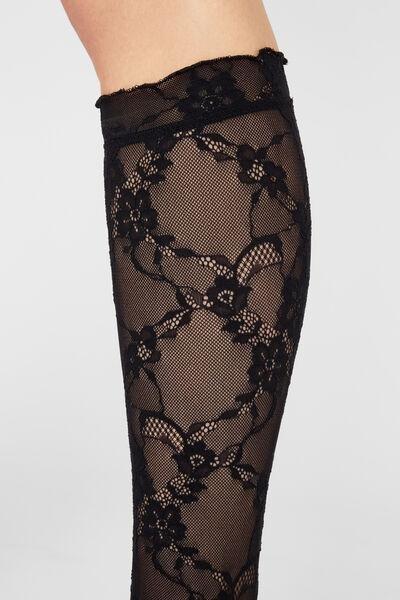 Brown Floral Lace Knee-High Socks, 5501_171F, medium
