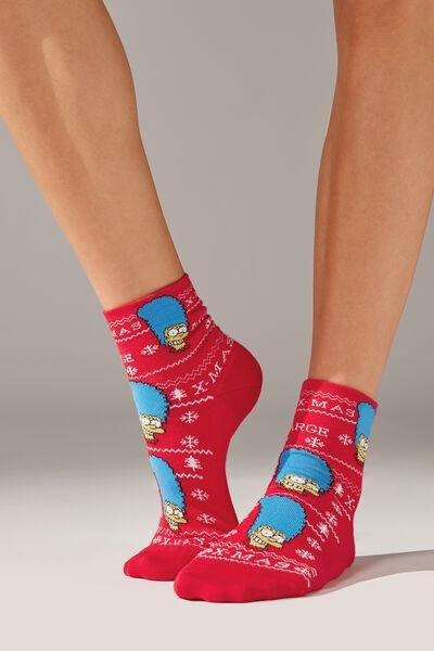 Red The Simpsons Christmas Family Short Socks, , large image number 0