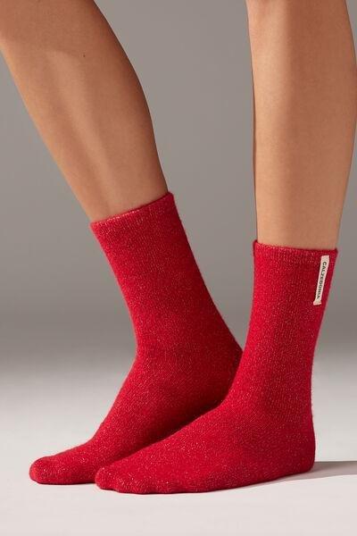 Red Glitter Ribbed Christmas Slipper Socks, , large image number 1
