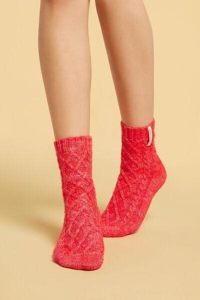 Red Cable-Patterned Slipper Socks, 5501_364D, large image number 0