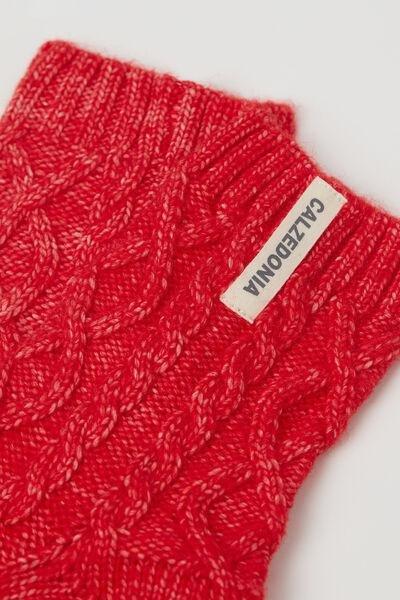 Red Cable-Patterned Slipper Socks, 5501_364D, large image number 2