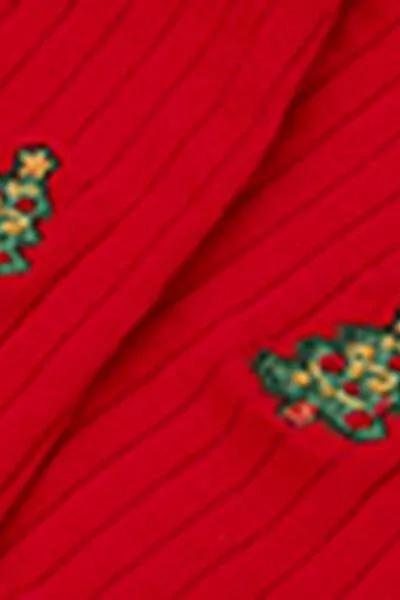 Red Christmas Tree Print Cashmere Socks, 5501_480D, large image number 3
