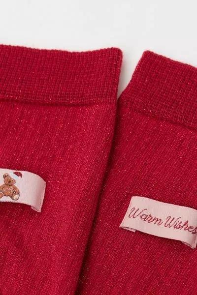 Red Christmas Glittered Teddy Print Cashmere Socks, 5501_481D, large image number 2