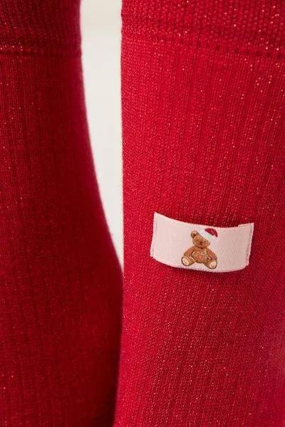 Red Christmas Glittered Teddy Print Cashmere Socks, 5501_481D, large image number 3