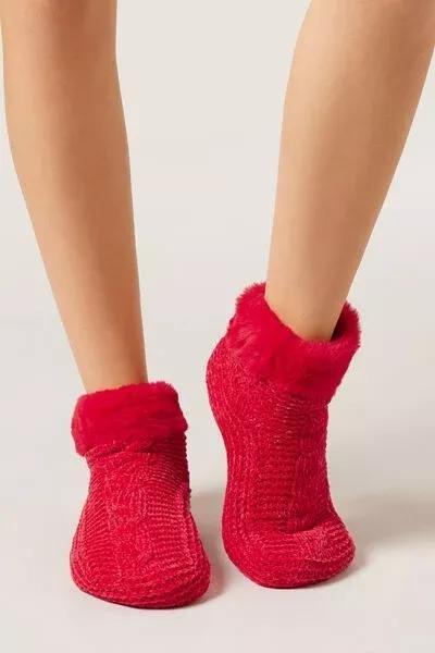 Red Christmas Non-Slip Soft Yarn Socks, 5501_540D, large image number 0