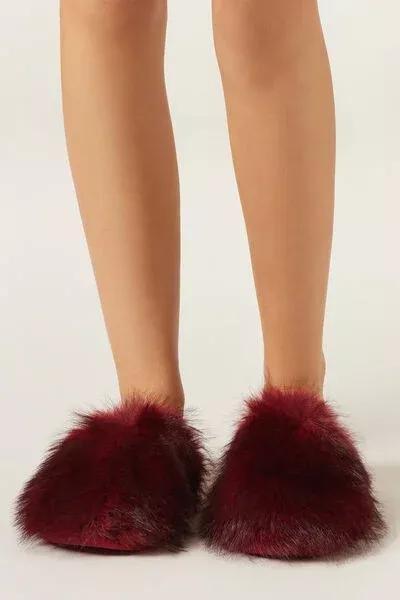 Red Fluffy Christmas Indoor Slippers, 5501_542D, medium