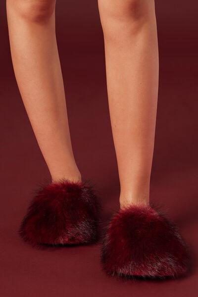 Red Fluffy Christmas Indoor Slippers, 5501_542D, medium