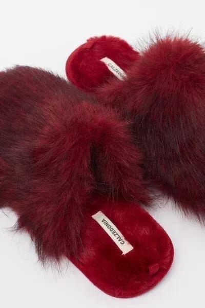 Red Fluffy Christmas Indoor Slippers, 5501_542D, medium