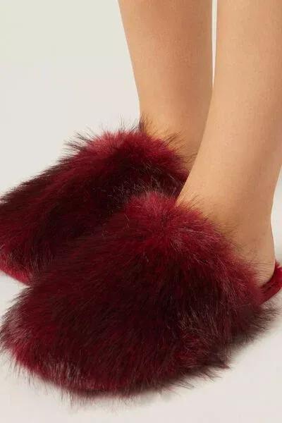 Red Fluffy Christmas Indoor Slippers, 5501_542D, large image number 3