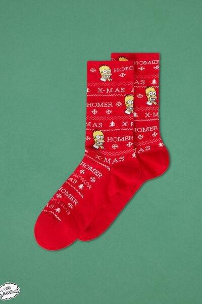 Red The Simpsons Christmas Print Non-Slip Socks, 5501_9936, large image number 0