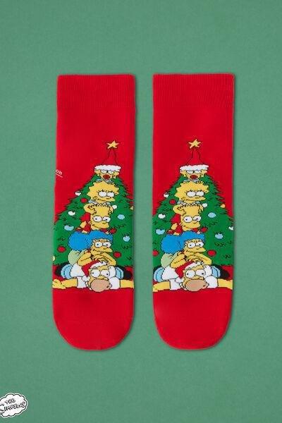Red The Simpsons Christmas Print Non-Slip Socks, 5501_9950, large image number 0