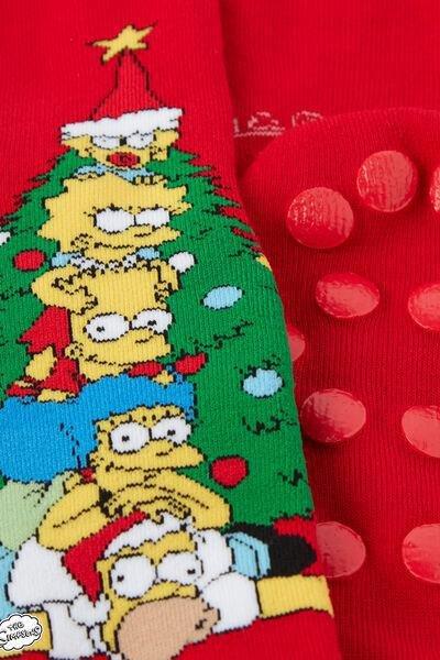 Red The Simpsons Christmas Print Non-Slip Socks, 5501_9950, large image number 1
