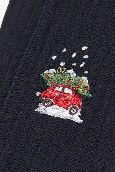 Navy Christmas Car Patterned Cotton Socks, 5501_560D, large image number 0