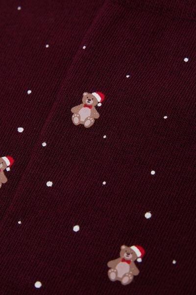 Red Christmas Teddy Print Cotton Socks, 5501_562D, large image number 0