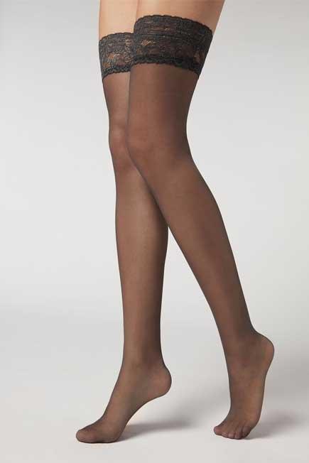 20 Denier Lace-Trimmed Stockings, Grey, , large image number 2