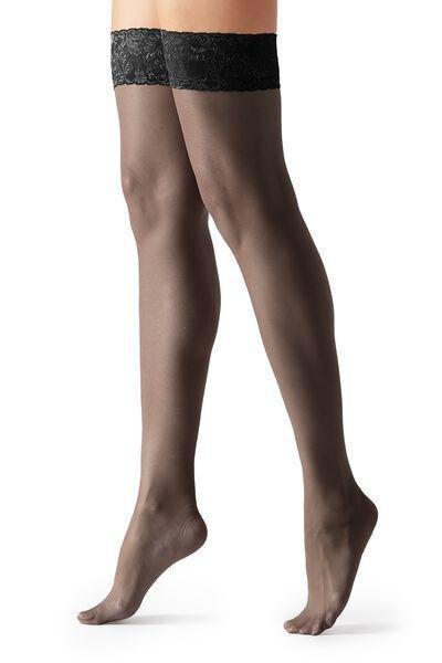 20 Denier Lace-Trimmed Stockings, Black, , large image number 4