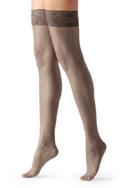 20 Denier Lace-Trimmed Stockings, Brown, , large image number 4