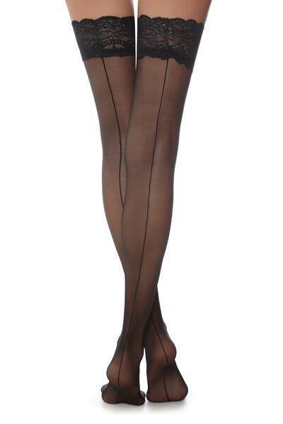 Black Stripe Back Seam Hold-Ups, , large image number 2