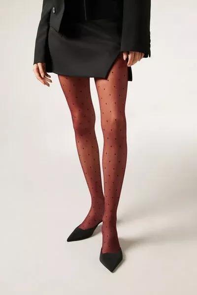 20 Denier Sheer Polka Dots Tights, Burgundy, 5501_5527, large image number 1