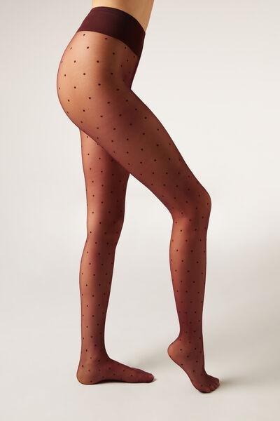20 Denier Sheer Polka Dots Tights, Burgundy, 5501_5527, large image number 1