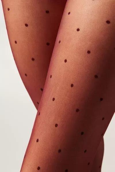 20 Denier Sheer Polka Dots Tights, Burgundy, 5501_5527, large image number 2