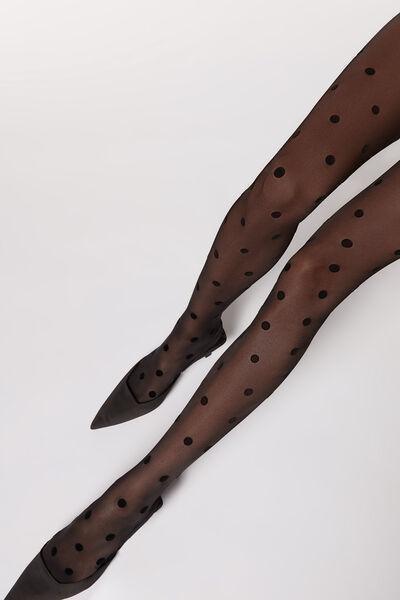 Black Flock Polka Dot 30 Denier Sheer Tights, , large image number 0