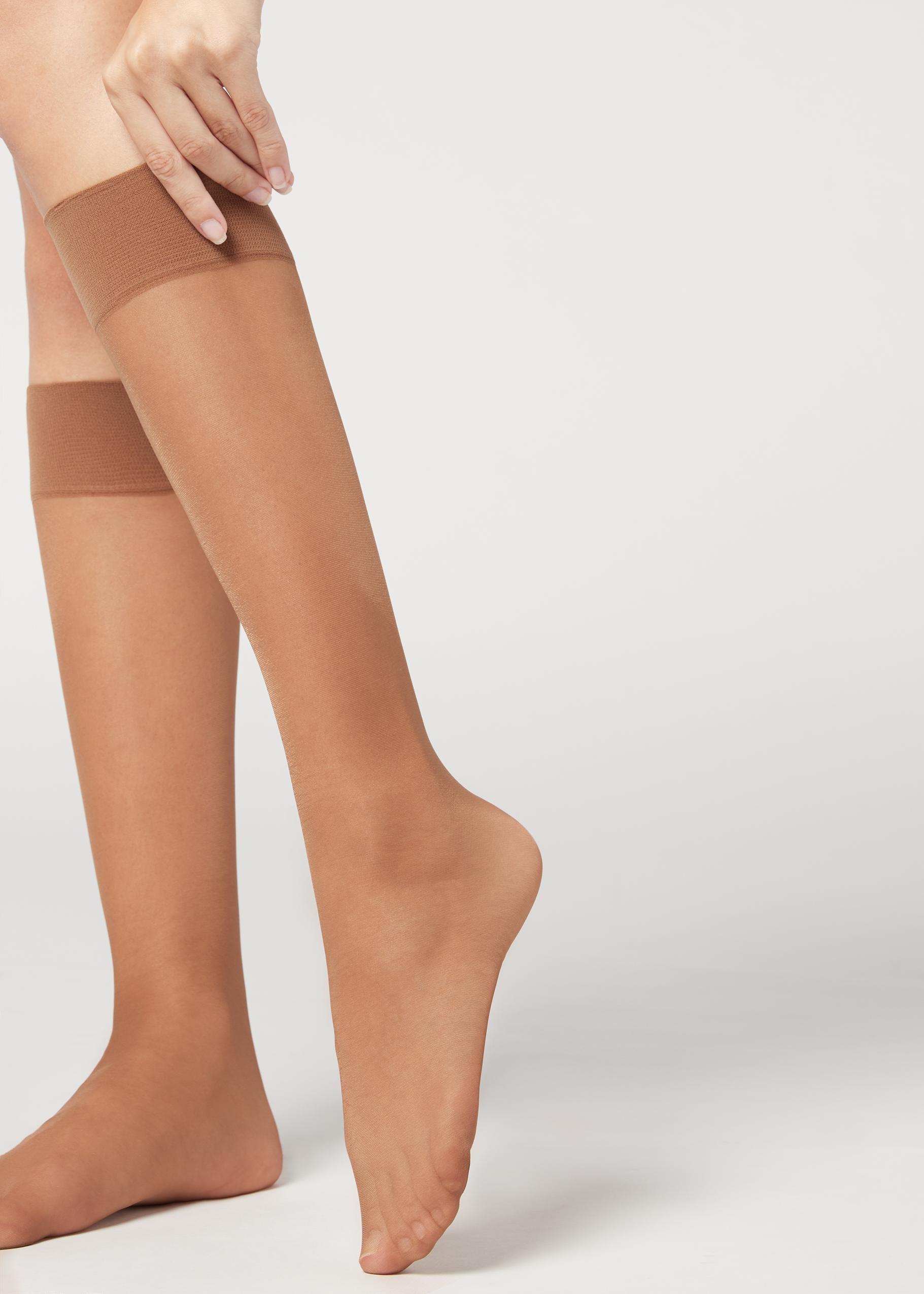 Beige Tropical 20 Denier Knee-Highs - One-Size, Natural Tropical, large image number 1