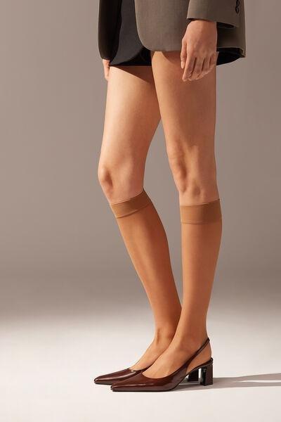 Calzedonia 20 Denier Sheer Comfort Cuff Sandal Toe Knee-High Socks NWT  Bronze