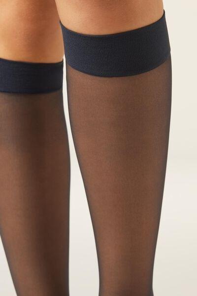 20 Denier Cuff Knee-Highs, Navy, Blue, large image number 2