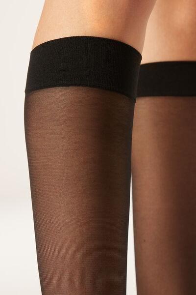 20 Denier Comfort Cuff Knee-Highs, Black, Black, medium