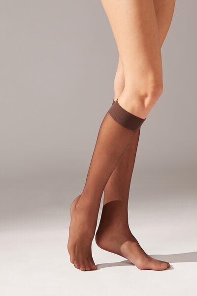 20 Denier Cuff Knee-Highs, Nude 11 - Mocha, Mocha, large image number 1