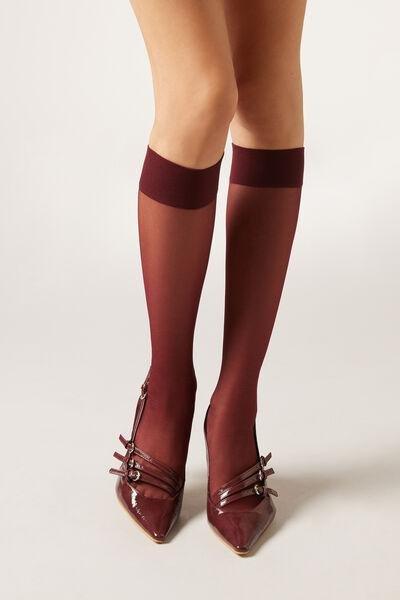 20 Denier Comfort Cuff Knee-Highs, Burgundy, 5501_5503, large image number 0