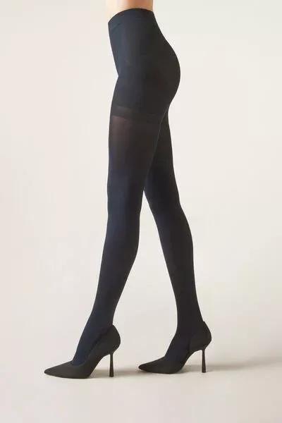 BLUE 80 Denier Super Opaque Total Shaper Tights, Blue, medium