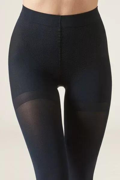 BLUE 80 Denier Super Opaque Total Shaper Tights, Blue, large image number 3