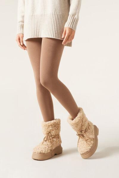Beige Ultra Opaque Thermal Tights, , medium