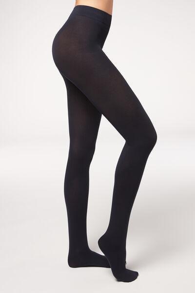 Blue Opaque Cotton And Microfiber Tights 150 Den, , large image number 1