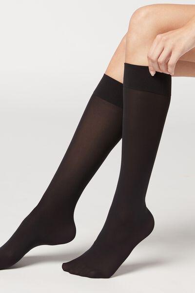 Black 30 Denier Semi Opaque Microfibre Knee-Highs, Black, large image number 0