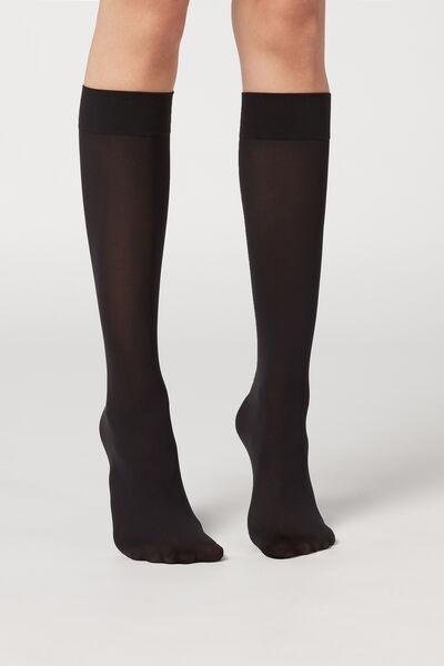 Black 30 Denier Semi Opaque Microfibre Knee-Highs, Black, large image number 1