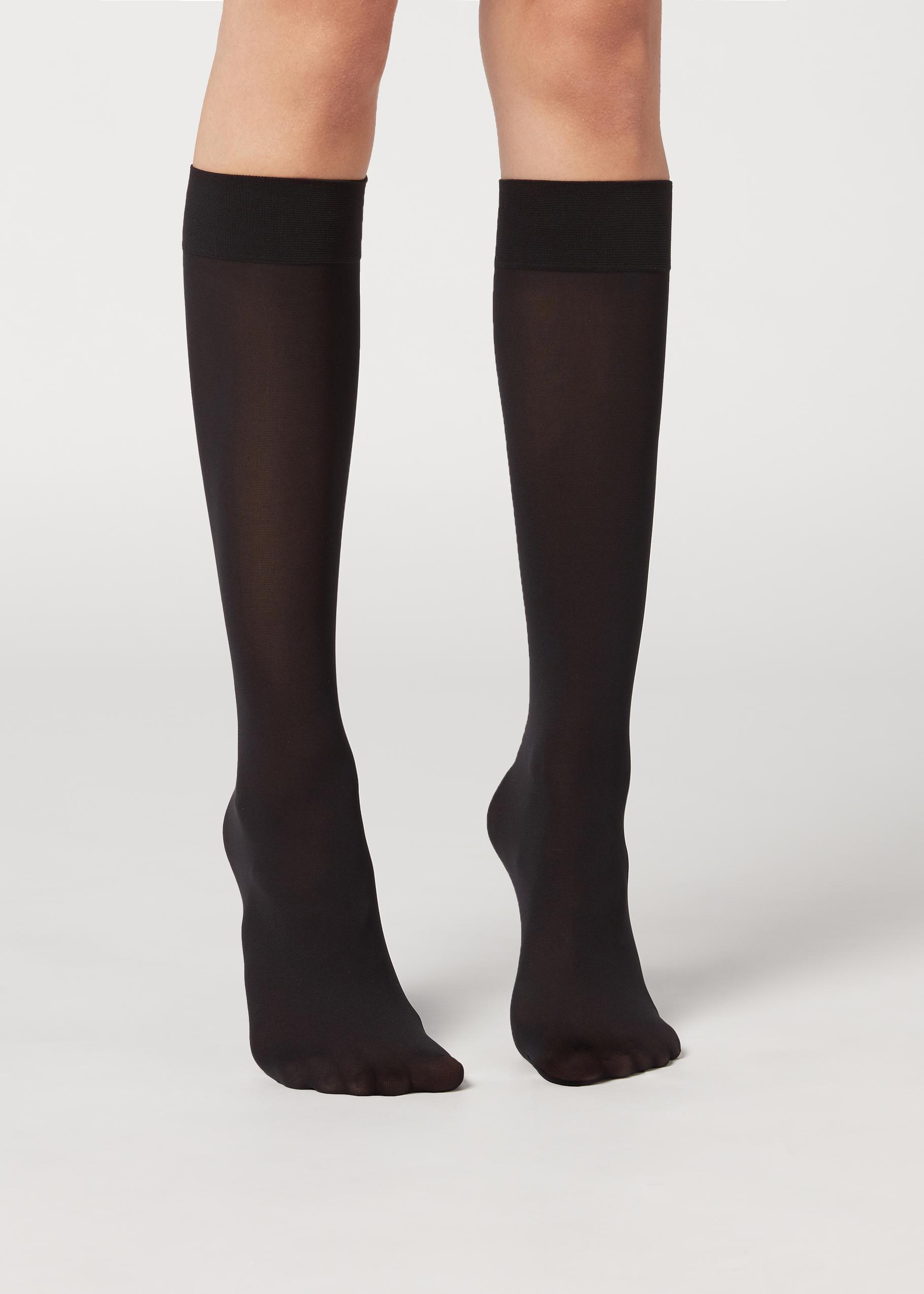 Black 30 Denier Semi Opaque Microfibre Knee-Highs, Black, large image number 2