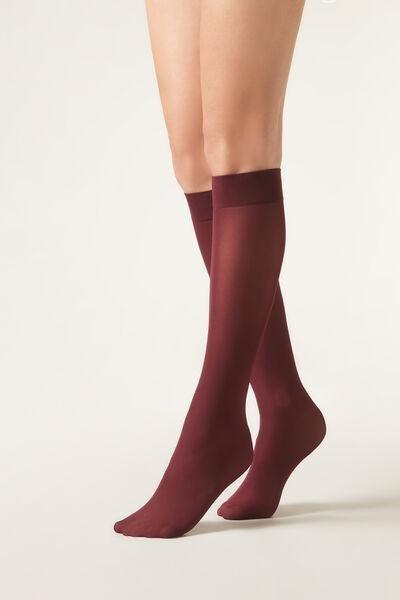 30 Denier Semi Opaque Knee-Highs Socks, Maroon, Grape, large image number 0