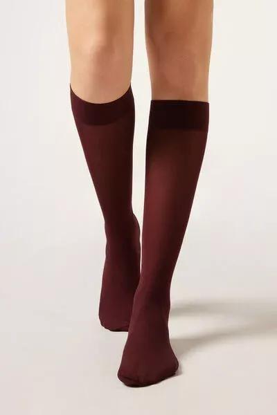 30 Denier Semi Opaque Knee-High Socks, Burgundy, 5501_5503, large image number 0