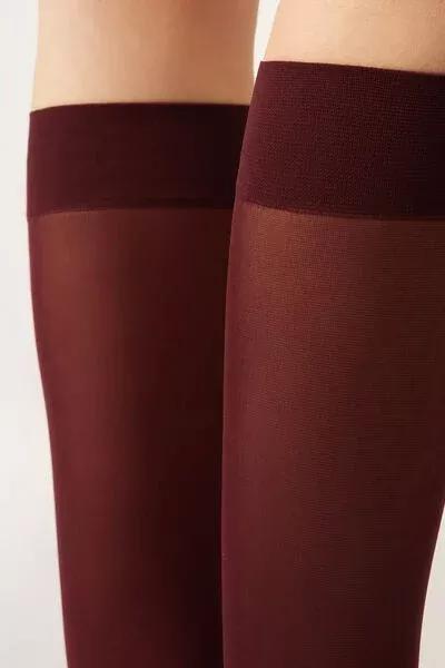 30 Denier Semi Opaque Knee-High Socks, Burgundy, 5501_5503, medium