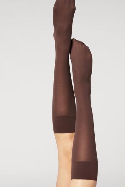 Brown 30 Denier Semi Opaque Microfibre Knee-Highs, Dark Brown, large image number 1