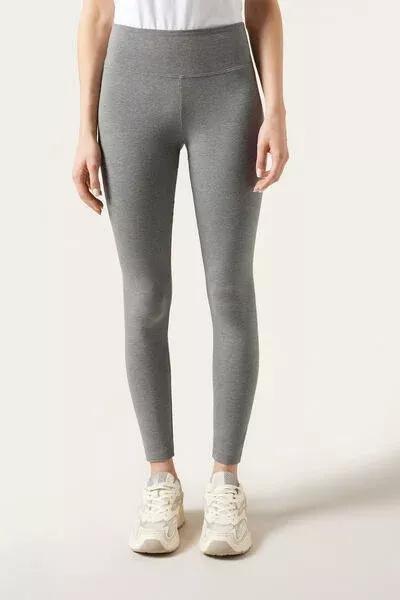 Grey Elastic Waist Cotton Leggings, 5501_022F, medium
