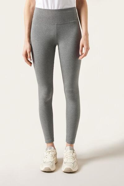 Grey Elastic Waist Cotton Leggings, 5501_022F, large image number 1
